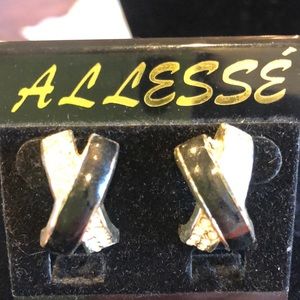 Vintage Black Enamel & Crystal “X” Earrings-Boutique